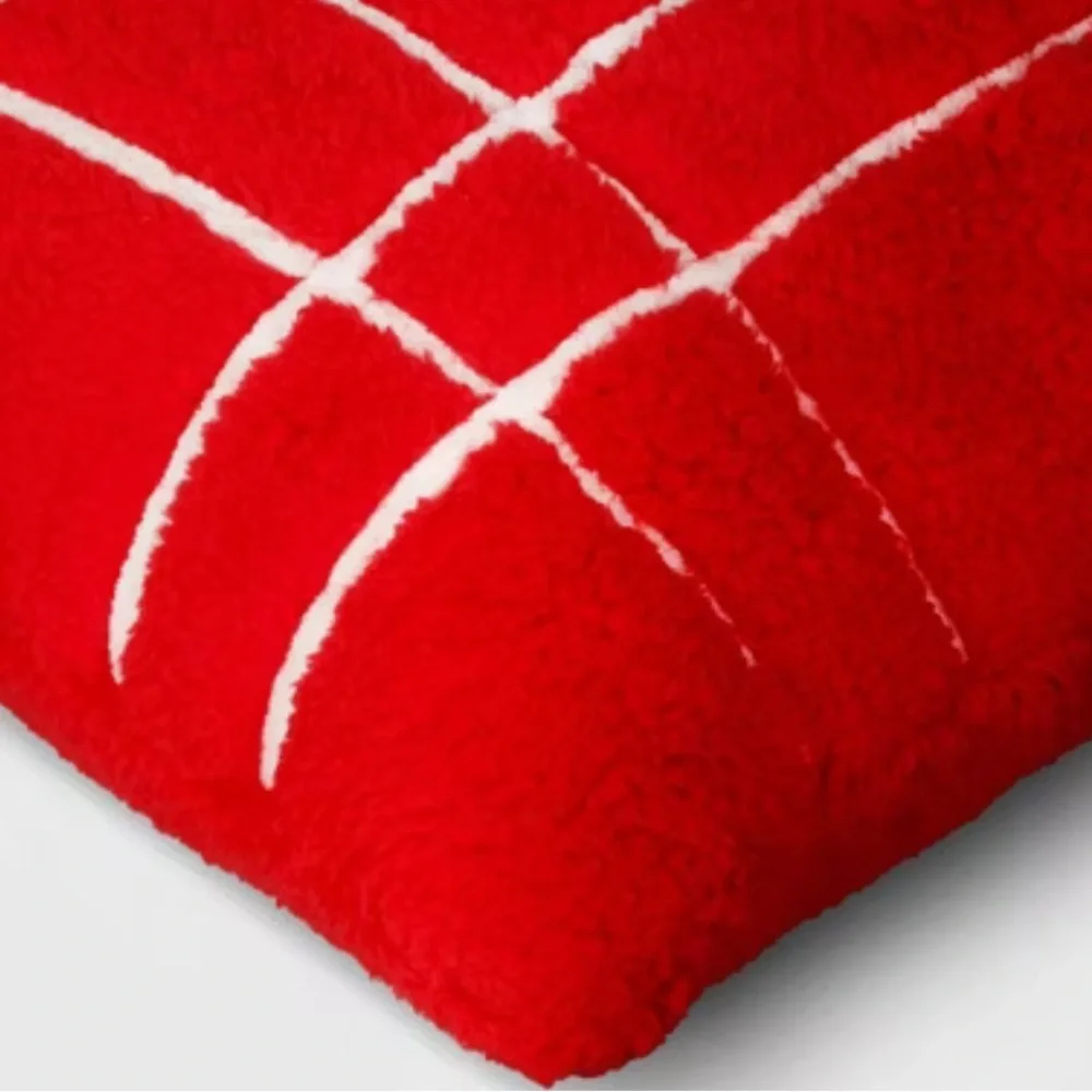 NWOT Wondershop Faux Shearling Plaid Christmas Square Throw Red/White Set of 3